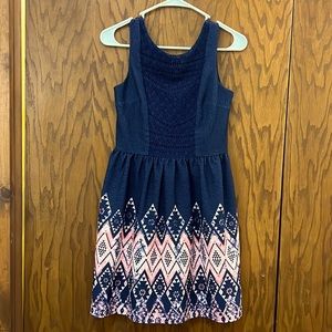 Navy Blue and Pink Sleeveless Xhilaration Dress